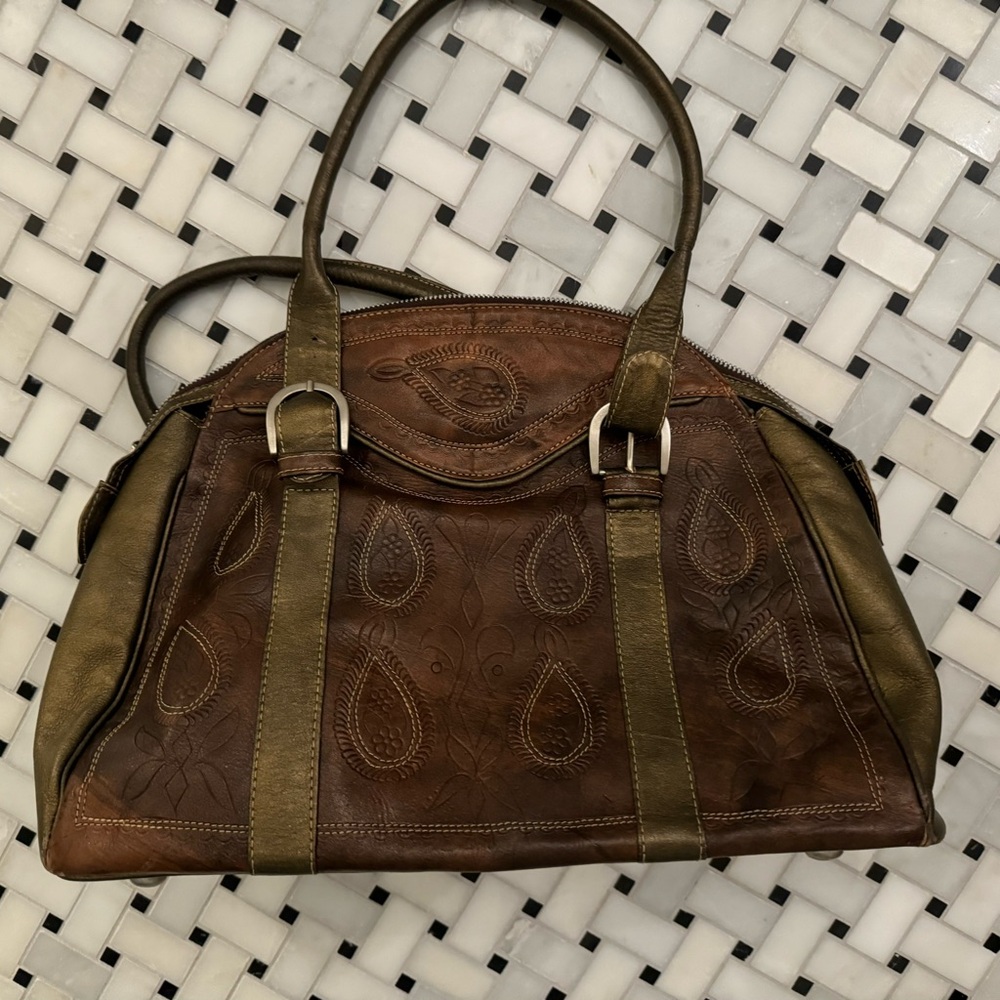 Leaders in Brown Leather doctor bag satchel Made in Paraguay Embossed VGUC